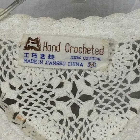 Hand Crocheted Women’s White Button Up Top VTG - Picture 13 of 13